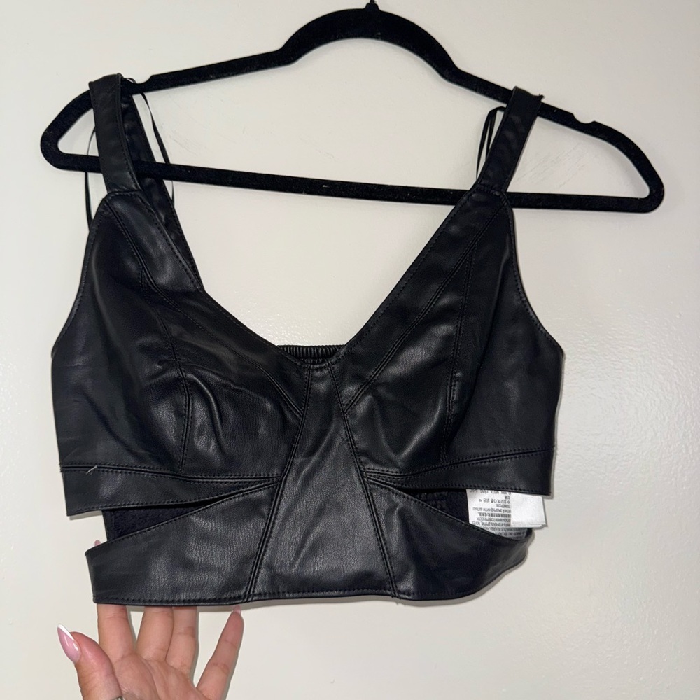 Zara Black Leather Crop Top